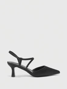 CUCCOO BIZCHIC Sepatu Wanita Slingback Premium Hitam dengan Gesper, Ujung Lancip, dan Hak Tipis 6CM, Tidak Membosankan, Serbaguna untuk Pesta dan Perjalanan Sehari-hari - Hitam - View 2