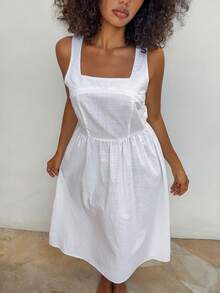 DAZY Women's Solid Color Square Neck Summer Sleeveless Loungewear Dress - White - View 6