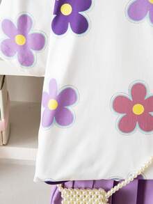 SHEIN Elladie kids 两件套：少女白色上衣，饰有3D情人节红色爱心图案T恤，搭配红色百褶裙 - 彩色 - 查看 7