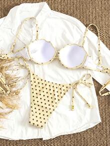 Bonvoyette Summer Vacation Sexy Black & White Polka Dot Shell Cup Bikini Set - Multicolor - View 4
