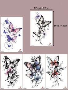 5-Piece Couple Temporary Tattoo Stickers, Waterproof Butterfly & Rose Pattern False Tattoo, Long-Lasting Dermatologically Tested Easy Apply Remove, For Music Festival Tattoo Party Pool Party Outdoor Festival - Multicolor - View 8