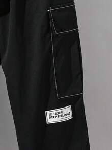 SHEIN Bộ 2 món áo thun cổ tròn tay ngắn in chữ 3D dập nổi & quần dài xám túi hộp đường may tương phản cho nam thiếu niên, phù hợp mặc thường ngày, thể thao, đi chơi, du lịch, đi học, dự tiệc, thời trang và đa năng cho mùa xuân/hè - Màu xanh lam - Xem 3