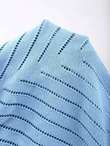 Franclia Damen Große Größen Gestrickter Frühling/Sommer Lässig Durchbrochener V-Ausschnitt Einfarbig Pullover Strickweste Mode Vielseitiges Top - Babyblau - Übersicht 5