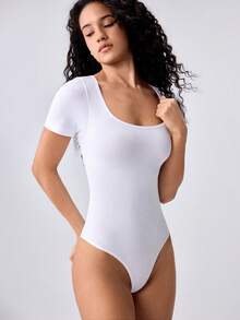 Loungeista 1pc Women's Solid Color Shapewear Jumpsuit, Waist & Abdomen Slimming Jumpsuit Shaping Underwear - White - View 7