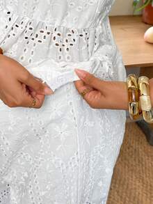 SHEIN Maternity Sets Spring/Summer White Two-Piece Set With Openwork Embroidery Comfortable And Casual Maternity Vacation Style Photoshoot Maternity - White - View 10