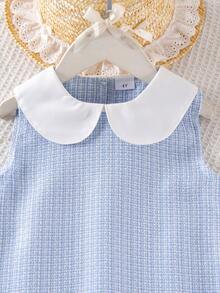 SHEIN Sweet Sleeveless Pleated Dress, Decorated With Playful Bows, Showcasing A Lively Princess Style. The Dress Body Is Fully Allover Print With Exquisite Bow Patterns, Versatile And Timeless. An Essential Outfit For Young Girls To Wear Out. - Blue - View 4