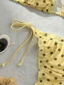 Swim Mod Women's Random Print Halter Floral Trim Bikini Set, Spring/Summer - Multicolor - View 6