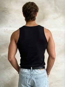 Manfinity Dauomo Men's Rhinestone Embellished Sleeveless Tight Fit Tank Top - Black - View 2