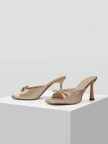 MOTF PREMIUM BOW DECOR MULE SOLID HEELED SANDALS VACATION SHOES, FOR SUMMER NEW YEAR HOLIDAY, SPRING SHOES, SPRING BREAK EASTER PROM HEELS FOR CHRISTMAS SUMMER SHOES - nude - View 10
