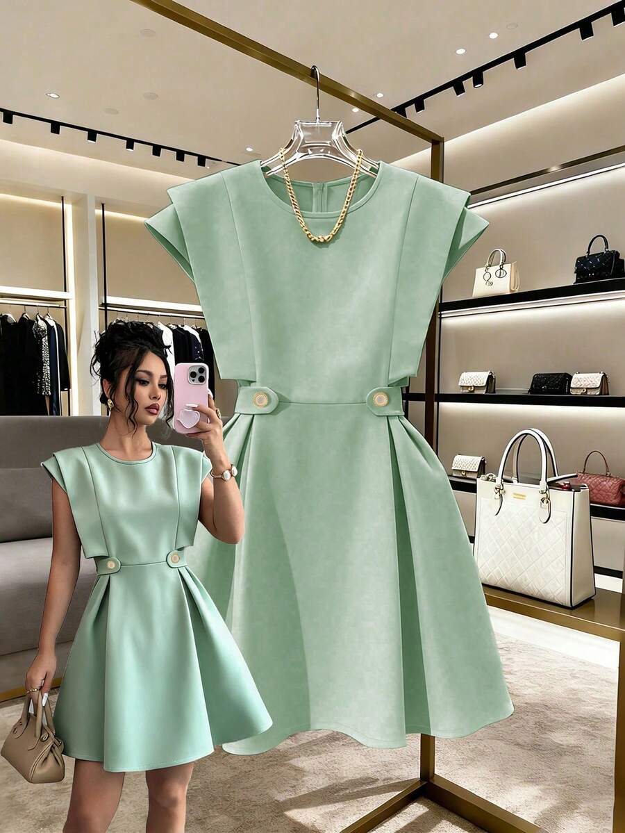 Elenzga Vestido corto elegante y romántico para vacaciones, trabajo y uso diario - verde menta - Ver 1