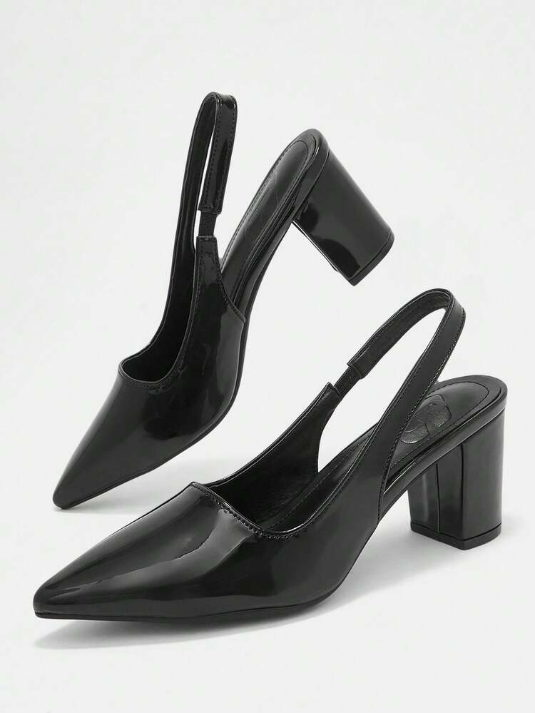 CUCCOO CURVES Women Shoes Wide Fit Pointed Thick High Heel Black Back Strap Stylish And Comfortable Daily Commuter Versatile Fattened Women's High Heel Shoes Slingback Women's Shoes Plus Size