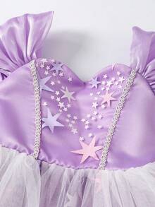 SHEIN Glamorique Kids Baby Girl Princess Dress, Birthday Party, Wedding Holiday, Ball Gown, Purple Tulle Princess Dress, Star Print, All Seasons, Makes Her Look More Cute And Playful, Prom Dresses, Graduation Dresses, Summer Dress - Purple - View 10