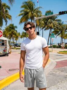 Solantero Pantalones cortos con estampado bordado de estilo urbano para hombres - Gris - Ver 4