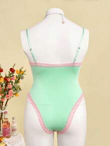 SHEIN 浪漫蕾丝撞色极简蕾丝拼接连体衣，春夏款 - 彩色 - 查看 7
