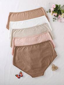 SHEIN 5 piezas/paquete Ropa interior jacquard lisa de talla grande - Multicolor - Ver 2