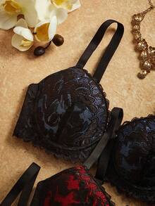 PinupPomp 3pcs Sexy Lace Patchwork Women's Lingerie Set - Multicolor - View 4