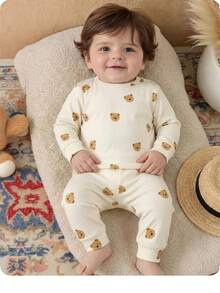 Baby Boy Cute Casual Fitted Cartoon Pattern Knit Long Sleeve Loungewear Set - Multicolor - View 6