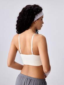 Loungeista Beige Ribbed Fixed Cup Bra, Comfortable Thin Cup Wireless Casual Women's Underwear, All-Match Classic Daily Versatile Bra - Beige - View 2