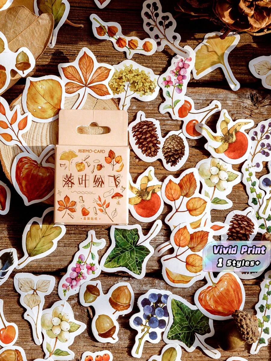 46片/盒 秋季落叶植物装饰贴纸 剪贴簿材料 标签日记 - 均碼 - 查看 1