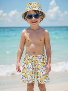 SHEIN Maillots de bain courts imprimés canards pour jeunes garçons, shorts de plage d'été, maillots de bain pour enfants, convient pour les jeux aquatiques, les vacances, les voyages et les loisirs - Multicolore - Voir 4