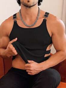 Manfinity Dauomo 男士性感可调节镂空修身背心 - 黑色 - 查看 1