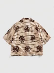 ROMWE MEN Street Life Men's Chinese Style Floral Print Mandarin Collar Shirt - Multicolor - View 2