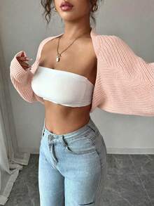 Rafferiza Spring Autumn Summer Asymmetrical Raglan Sleeve Solid Color Knit Cardigan Everyday Light Pink Casual - Baby Pink - View 7