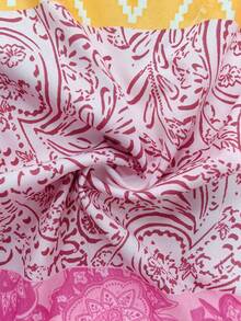 Maweii Plus Size Women Retro Patchwork Print Jumpsuit Fall - Pink - View 7