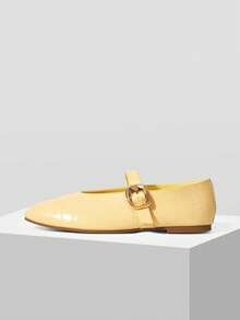 MOTF PREMIUM WOMEN'S CASUAL CROCODILE PATTERN COMFORTABLE VERSATILE MARY JANE SQUARE TOE FLAT SHOES FOR CHRISTMAS SPRING SHOES - Yellow - View 3
