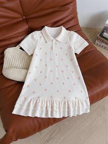 1pc Baby Kid Kids Girl A Cute Chic Pink Art Dot Polo Neck Hem Squishy Dress Dresses Top Tops Set Sets Shirt Shorts Skirt Wear US UK Sun Up Hot Summer - White - View 12