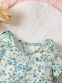 SHEIN 新生女嬰可愛夏季休閒針織圖案短袖睡衣套裝 - 薄荷綠 - 查看 6