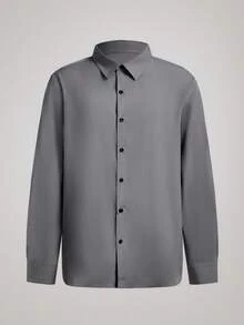 Officeau Men's Grey Shirt Formal Solid Color Long Sleeve Single-Breasted Dress Shirt Spring To Summer - Grey - View 4