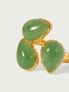 Glisma 18k Gold Green Stone Crystal Light Luxury Ring,Premium/Old Money/Classy,Summer/Beach/Prom/Party,Layered/Gemstone/Beaded/Crystals,Sexy/Vintage,For Mom/Women/Girl/Mother - Gold - Green - View 4