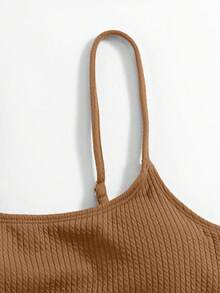 Swim Mod Summerbeach Women's Solid Color Camisole Crop Top And Bottom Bikini Set - Coffee Brown - View 4