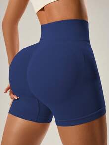 SHEIN Velisys 4件組女款黑色、深藍色、淺灰色、蓮花粉色高腰提臀無縫高彈力運動短褲，蜜桃臀瑜伽跑步騎行健身戶外休閒穿搭，新款熱銷適用於春夏秋冬 - 彩色 - 查看 2