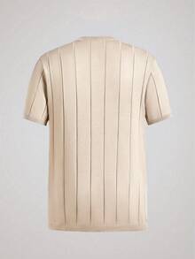 Officeau Men's Solid Color Short Sleeve Knit Vertical Striped Crew Neck Top - Apricot - View 5