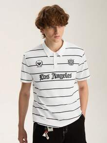 Limitiso Men's Casual Minimalist Black & White Striped Letter Polo Shirt, Suitable For School, Outings And Gifting To Friends - White - View 5