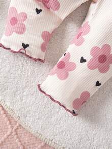 2 Piezas SHEIN Conjunto de Pijama de Recién Nacido con Patrón de Dibujos Animados Lindos, Cuello Redondo con Volantes, Manga Corta, Tejido Cómodo y Ajuste Cómodo (Dos Piezas) - Rosa Pálido - Ver 8