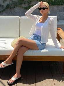 Joudiya Solid Crop Jacket Without Cami Top,Fall Clothes - Apricot - View 14
