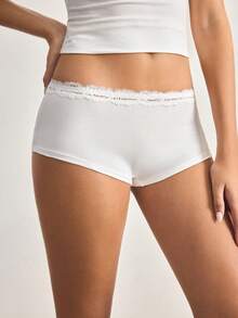 Ocili 5 chiếc quần short thể thao nữ màu trắng cơ bản, chất liệu cotton, ren, cạp thấp, thoải mái, tối giản, mềm mại, 100% cotton, kiểu dáng thanh lịch, thích hợp cho mùa thu. - trắng - Xem 5