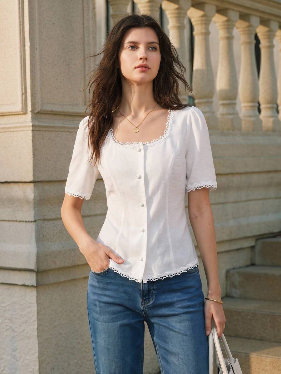 BizChic 白色圓領短袖收腰西裝外套,商務正式、度假風、慵懶時尚、奢華通勤、約會、日常、辦公室、顯瘦、百搭、夏季、秋季、萬聖節、開學季、派對、生日、婚禮賓客、教堂、特殊場合、外出、海灘、聚會、社交、假期、購物、下午茶、旅行 - 白色 - 查看 1