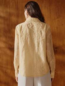 Anewsta French Luxury Beaded & Sequin Embroidered Collar Long Sleeve Blouse For Women, Slimming & Versatile - Yellow - View 2