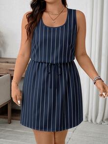 EMERY ROSE Striped Casual Minimalist Full Print Plus Size Dress - Multicolor - View 5