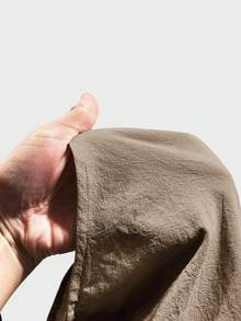 Serisse Bộ hai món nữ cổ chữ V màu trơn thắt eo áo và quần dài phong cách casual tối giản, phù hợp cho mùa hè - Màu Khaki - Xem 5