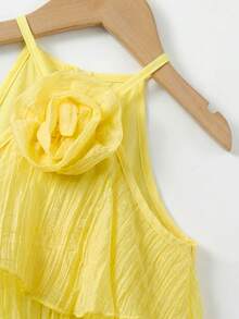 Babygirl Cute Elegant Yellow Ruffle Floral Sleeveless Dress - Yellow - View 5