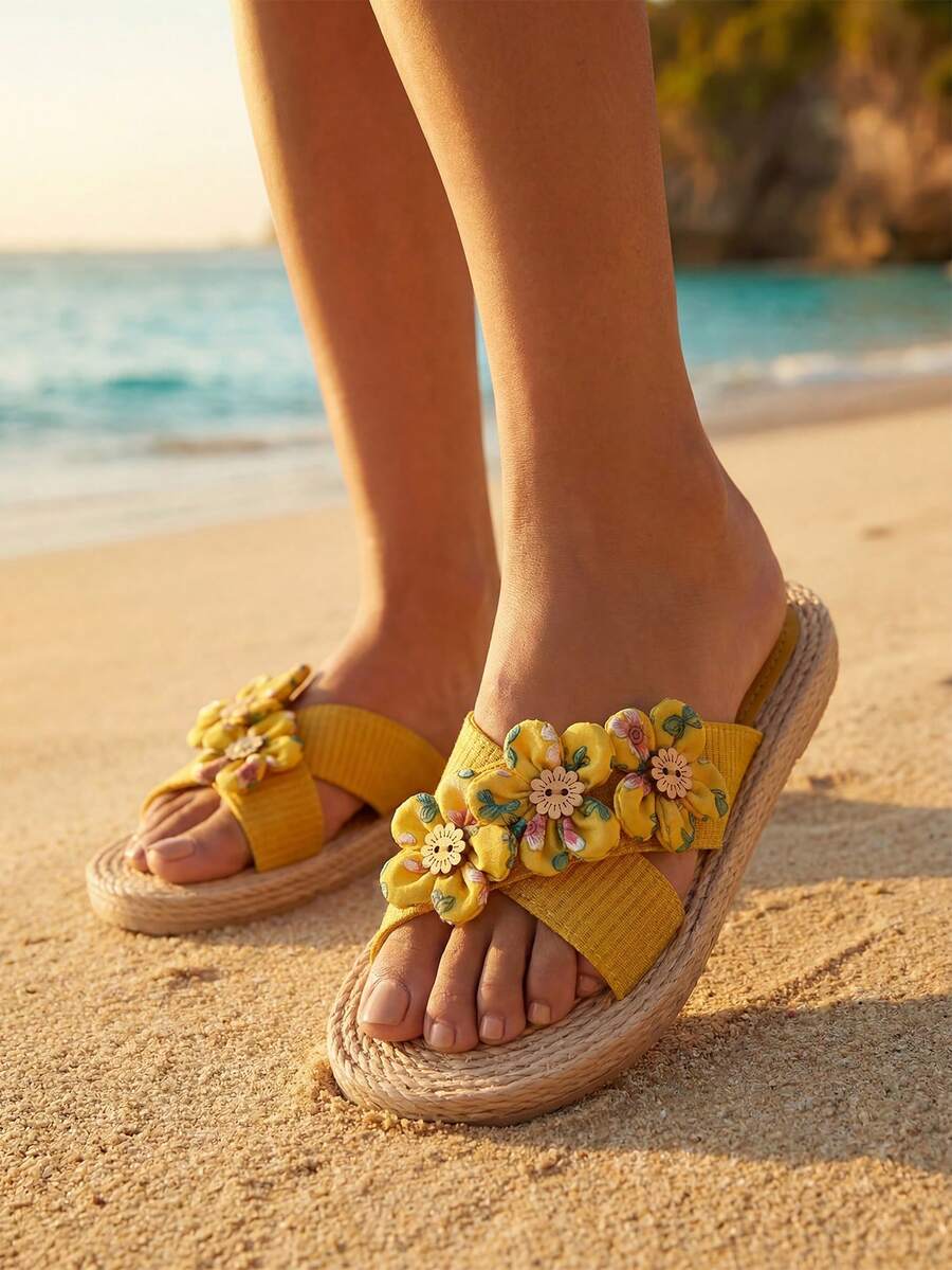 Swim Chiccia Floral Appliques Espadrille Slides,Beach Outfits,Slippers Women