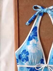 Elavelle Women's Random Print Spaghetti Strap Bow Tie Camisole Bikini Top, Spring/Summer - Multicolor - View 5