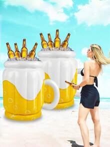 1pc Inflatable Beer Mug Cooler, Floating Ice Bucket For Pool Party, Summer Beverage Drink Holder - One Size Fits All - View 8