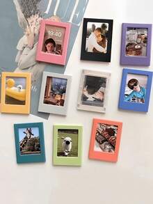 10 piezas Marco de fotos magnético de plástico multicolor arcoíris de 3 pulgadas, soporte para mini tarjetas de cámara instantánea, pegatina de nevera, decoración personalizada para el hogar, arte de pared, regalo de Halloween y Navidad para amigos, vibrante e irrompible - Multicolor -10Pcs / Set Style1 - Ver 2