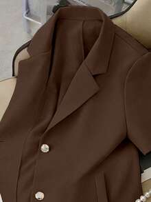 Franclia New Spring/Summer Solid Color Short Sleeve Blazer Jacket, Simple Commuter Style - Brown - View 3